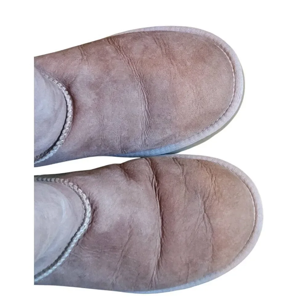 Y2K Vintage UGG Australia Boots Women's 7 Tan Leather Sheepskin Classic Tall